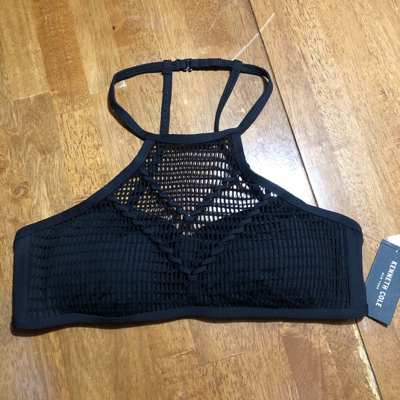 KENNETH COLE NEW YORK Mesh Halter Black Bikini Top L - Picture 2 of 11